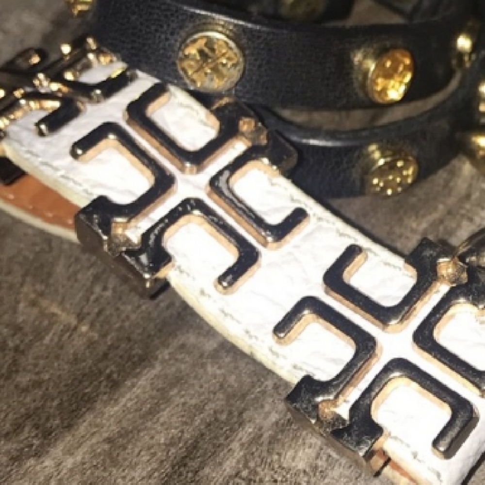 TORY BURCH π White Leather Logo Braclet - Picture 1 of 4